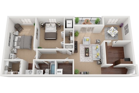 2 Bedroom 1 Bath Rennovated 1,100 Sq.Ft. Cheswolde Floor Plan at Courthouse Square Apartments, Towson